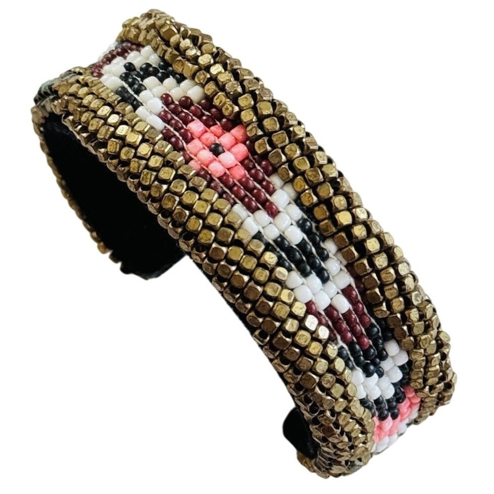 Maison Scotch Cuff Bangle Bracelet Beaded Glass Boho Statement OOAK Artisan Rare